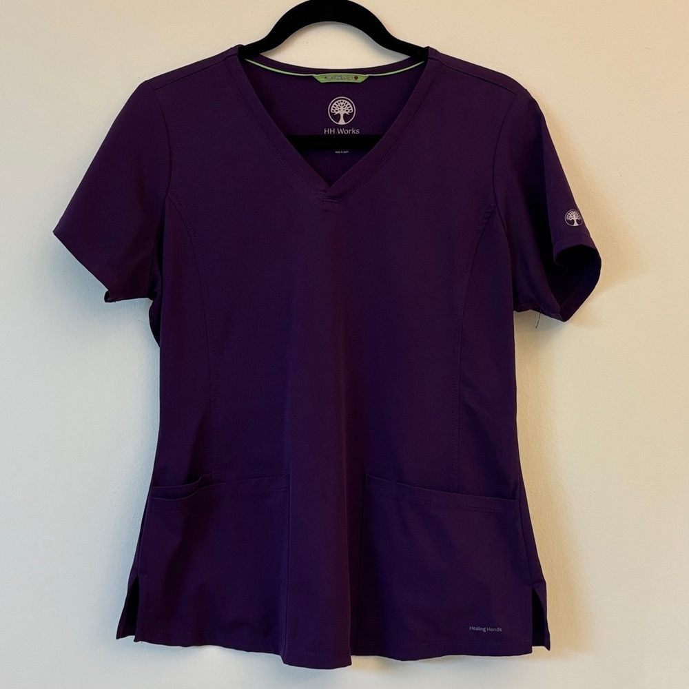 Lot of 4 Healing Hands Eggplant/Purple V-Neck Short Sleeve Scrubs